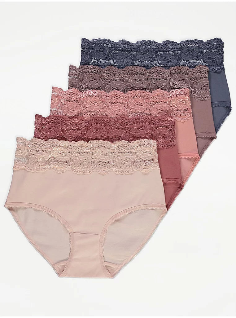 Lace High Waist Full Brief Knickers 5 Pack