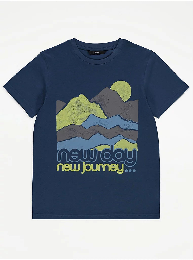 Navy Mountain New Day Slogan T-Shirt